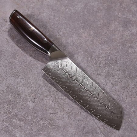 Engraved Damascus Santoku Knife